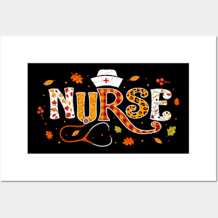 Retro Autumn Pumpkin Fall Nurse Life Thanksgiving Nurse Posters and Art